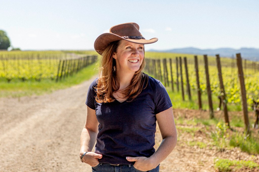 Winemaker Heather Perkin in the vineyard